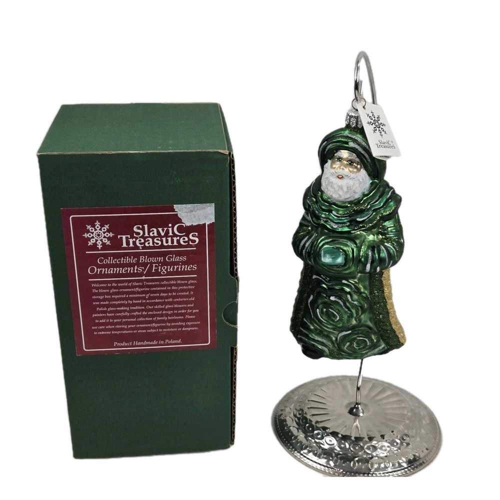 Slavic Treasures Crystal Kringle Malachite Santa Blown Glass Ornament Poland NOS